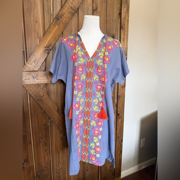 NATURAL LIFE Dresses & Skirts - Natural Life Mini Dress Blue/Gray Sz S Boho Cottage Core Cotton Embroidered NWT